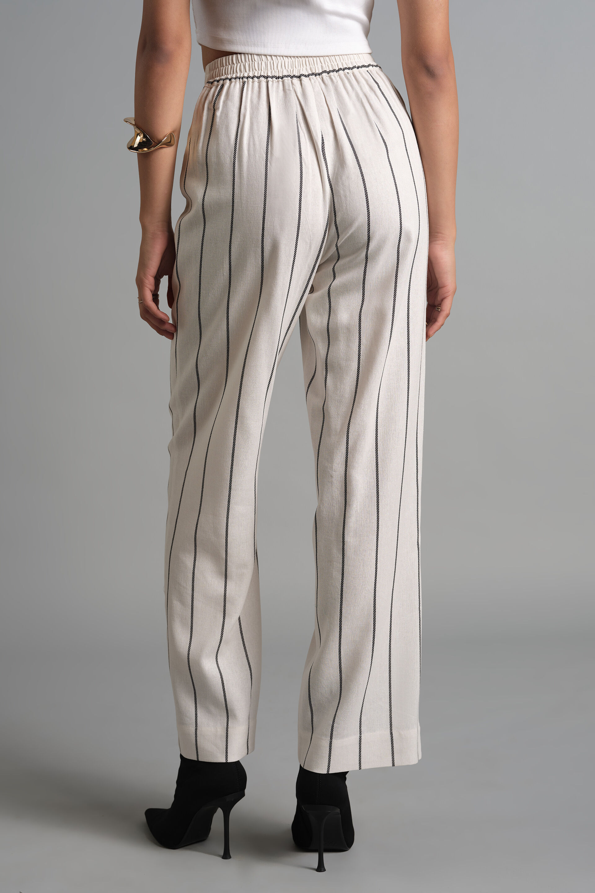 Striped No Fuss Fit Pants, White, image 4